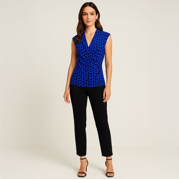 Chaus New York Blue Black Wrap Sleeveless Blouse Sz Small - Picture 11 of 11